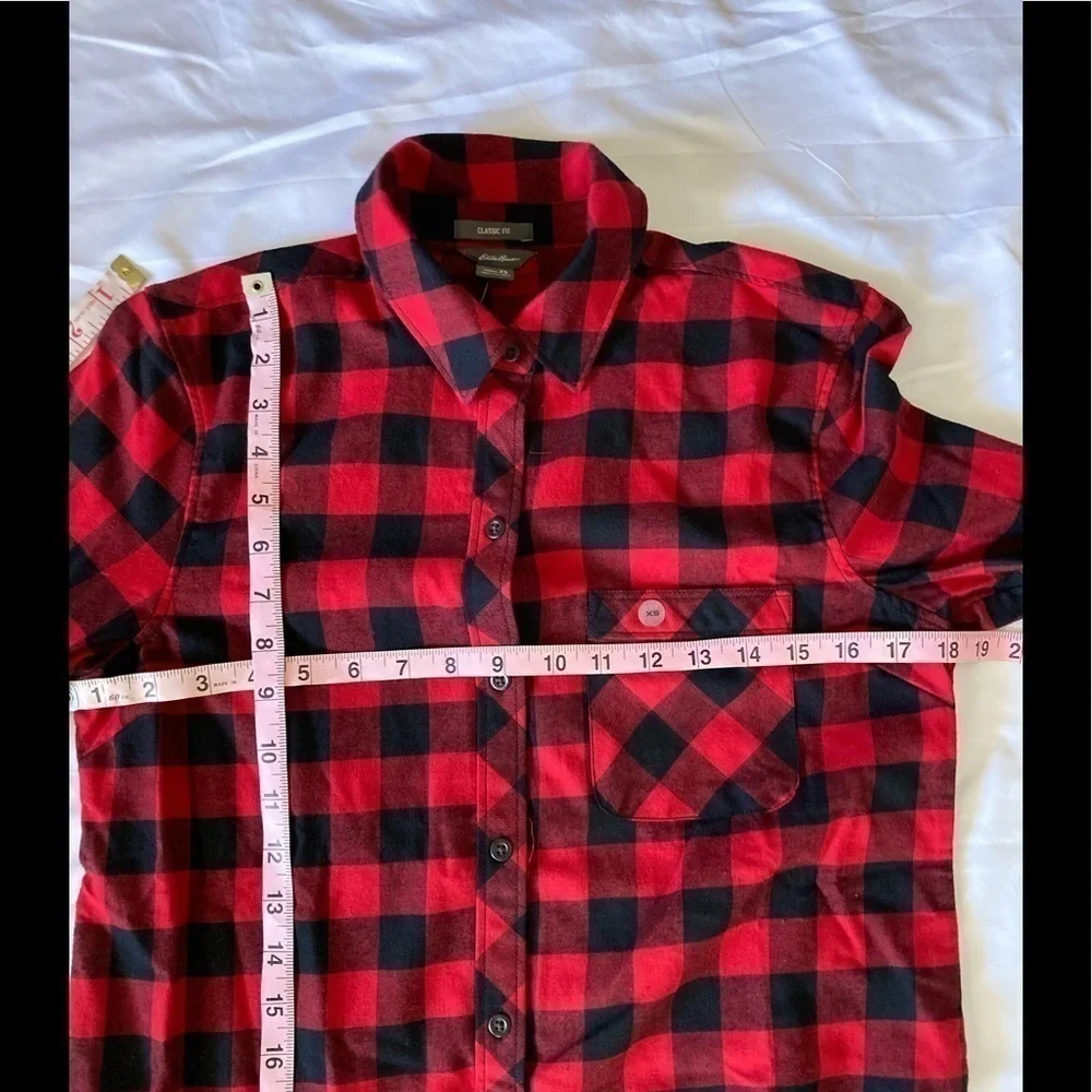 NWT Eddie Bauer Red and Black Plaid Flannel Shirt XS